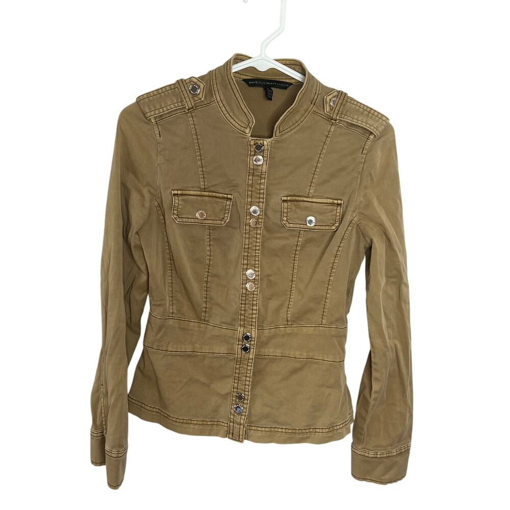 White House Black Market Snap Front Snatch Waist Stretch Military Jacket Size 0